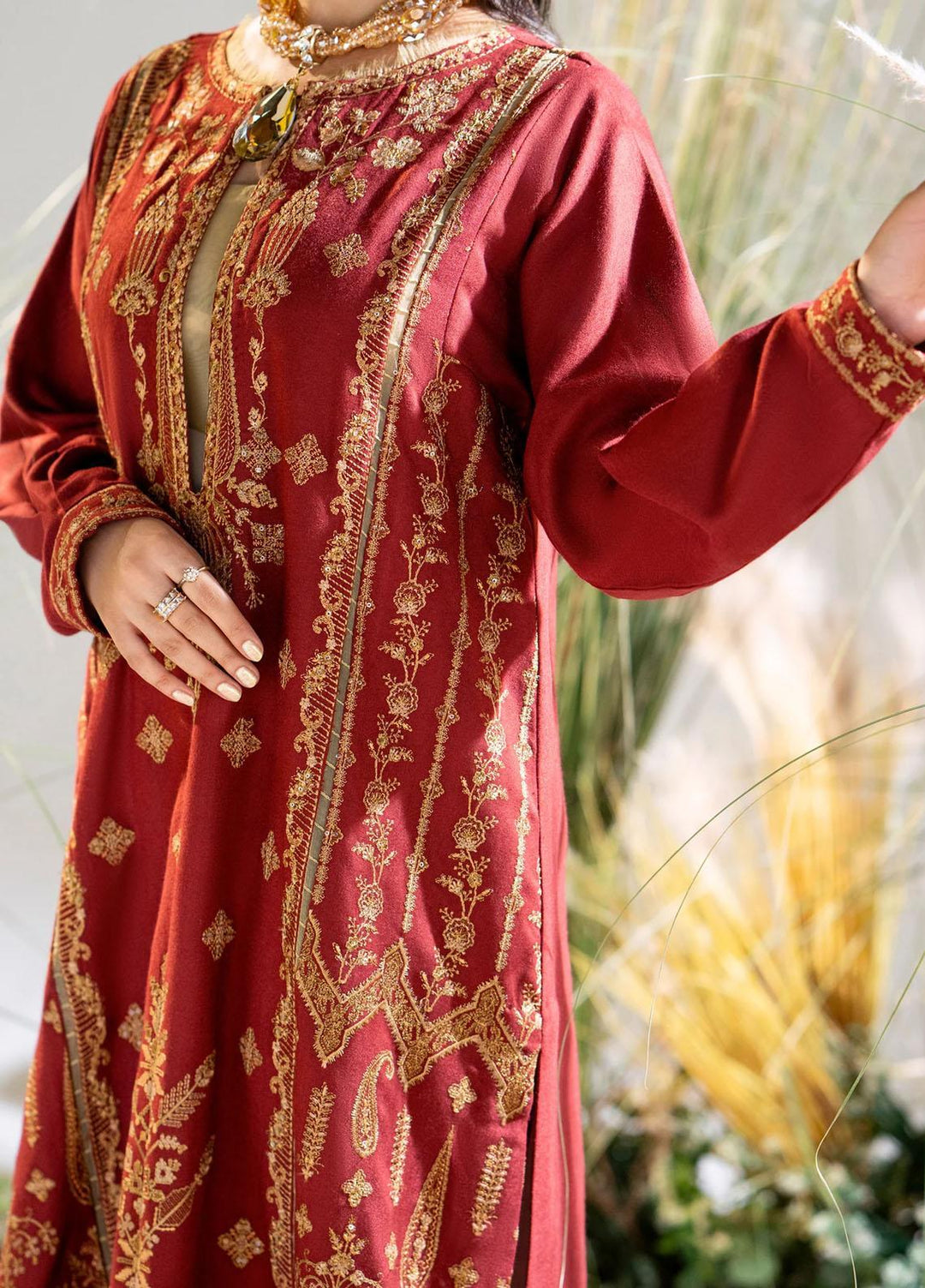 Maryum N Maria Pret Embroidered Leather Peach 3 Piece Suit MW23058 HAESEL