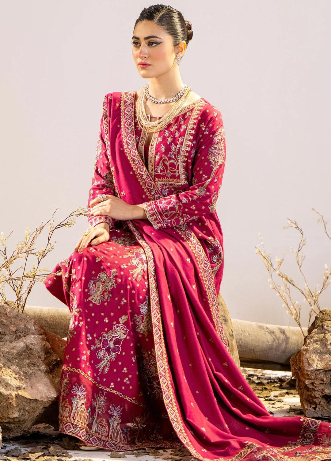 Maryum N Maria Pret Embroidered Leather Peach 3 Piece Suit MW23060 KATRI