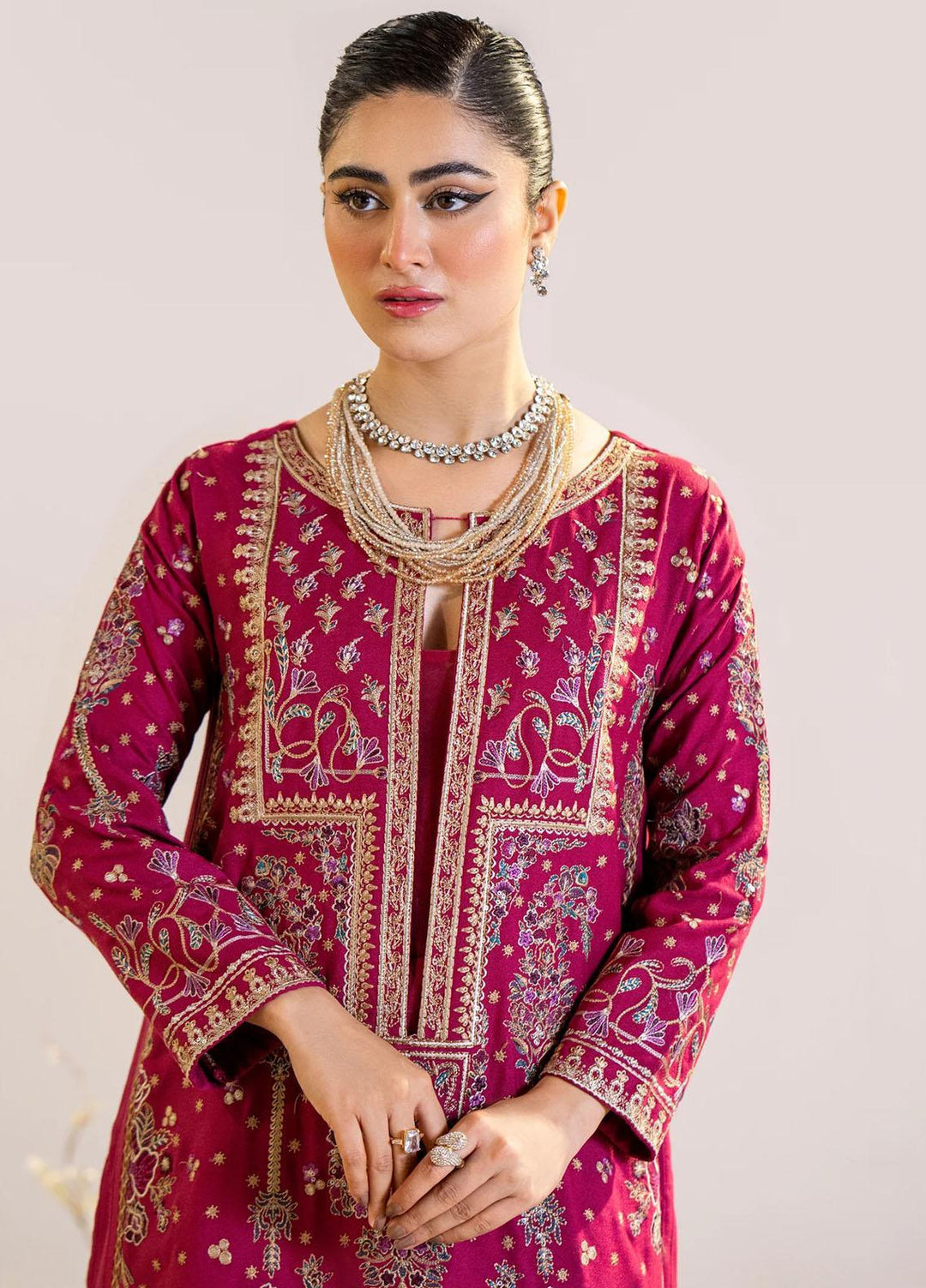 Maryum N Maria Pret Embroidered Leather Peach 3 Piece Suit MW23060 KATRI