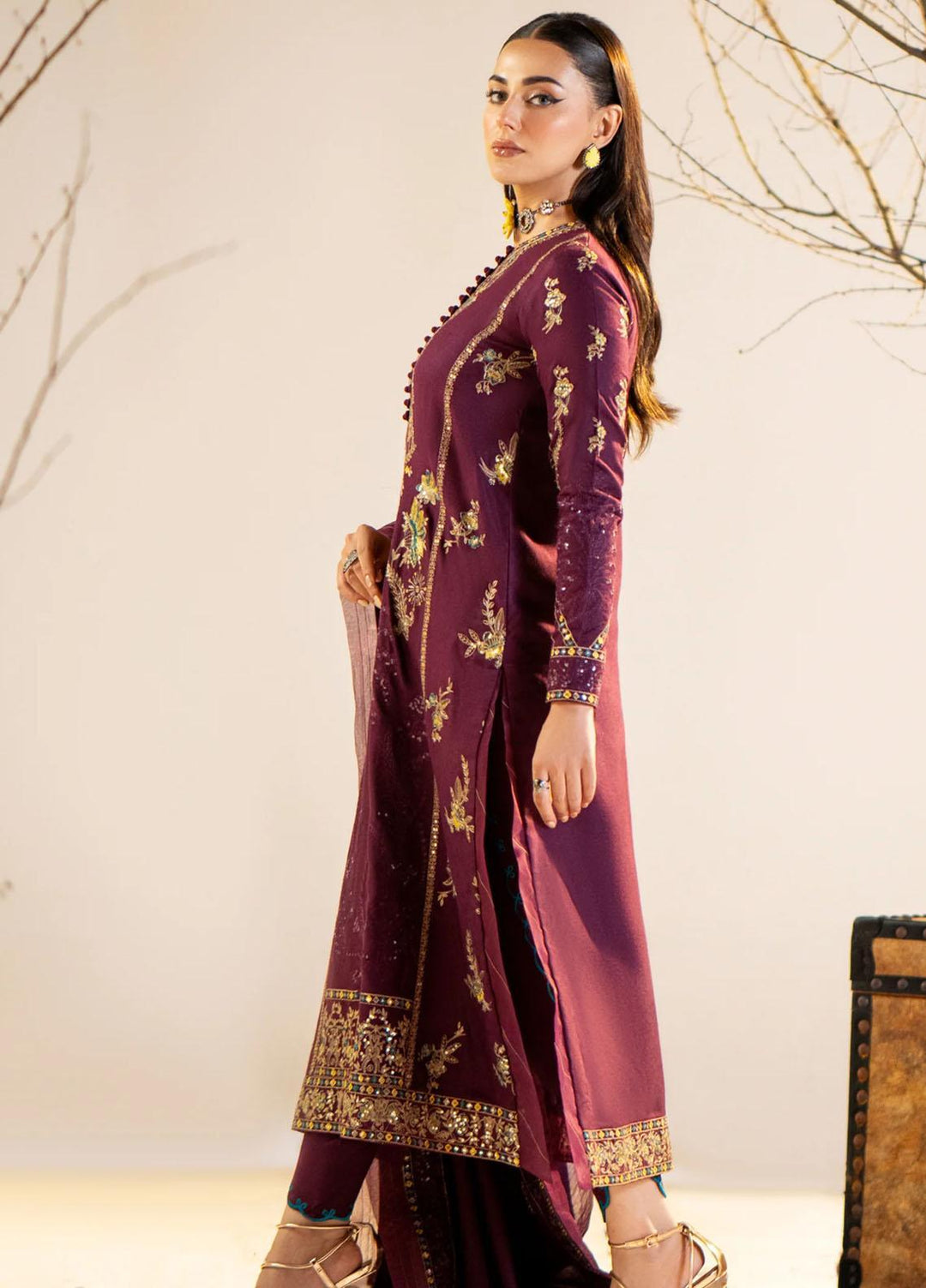 Shehr Bano By Maryum N Maria Embroidered Leather Peach Suits Unstitched 3 Piece MNM23SB MW23565 Janea - Winter Collection