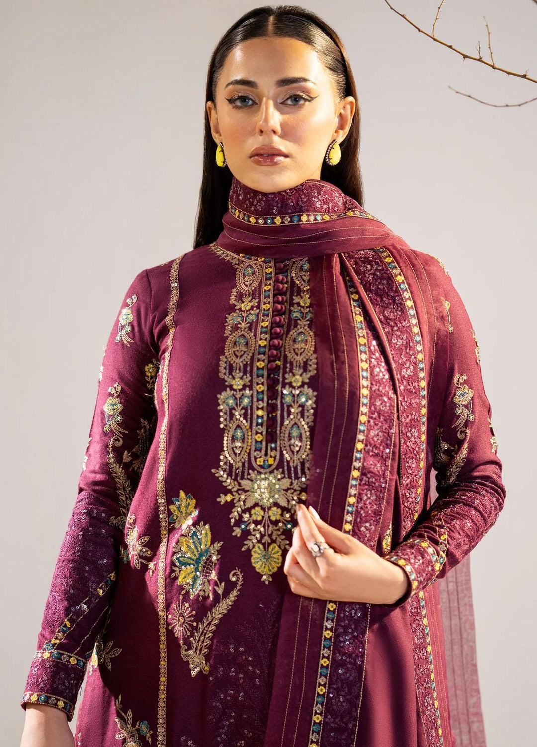 Shehr Bano By Maryum N Maria Embroidered Leather Peach Suits Unstitched 3 Piece MNM23SB MW23565 Janea - Winter Collection