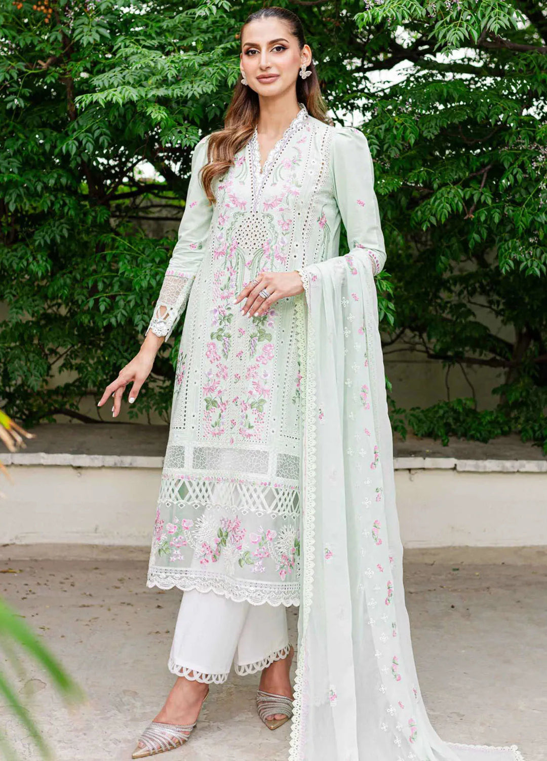 Shiree By Sable Vogue Embroidered Lawn Suit Unstitched 3 Piece SV24S D-01 Mint Garden - Summer Collection