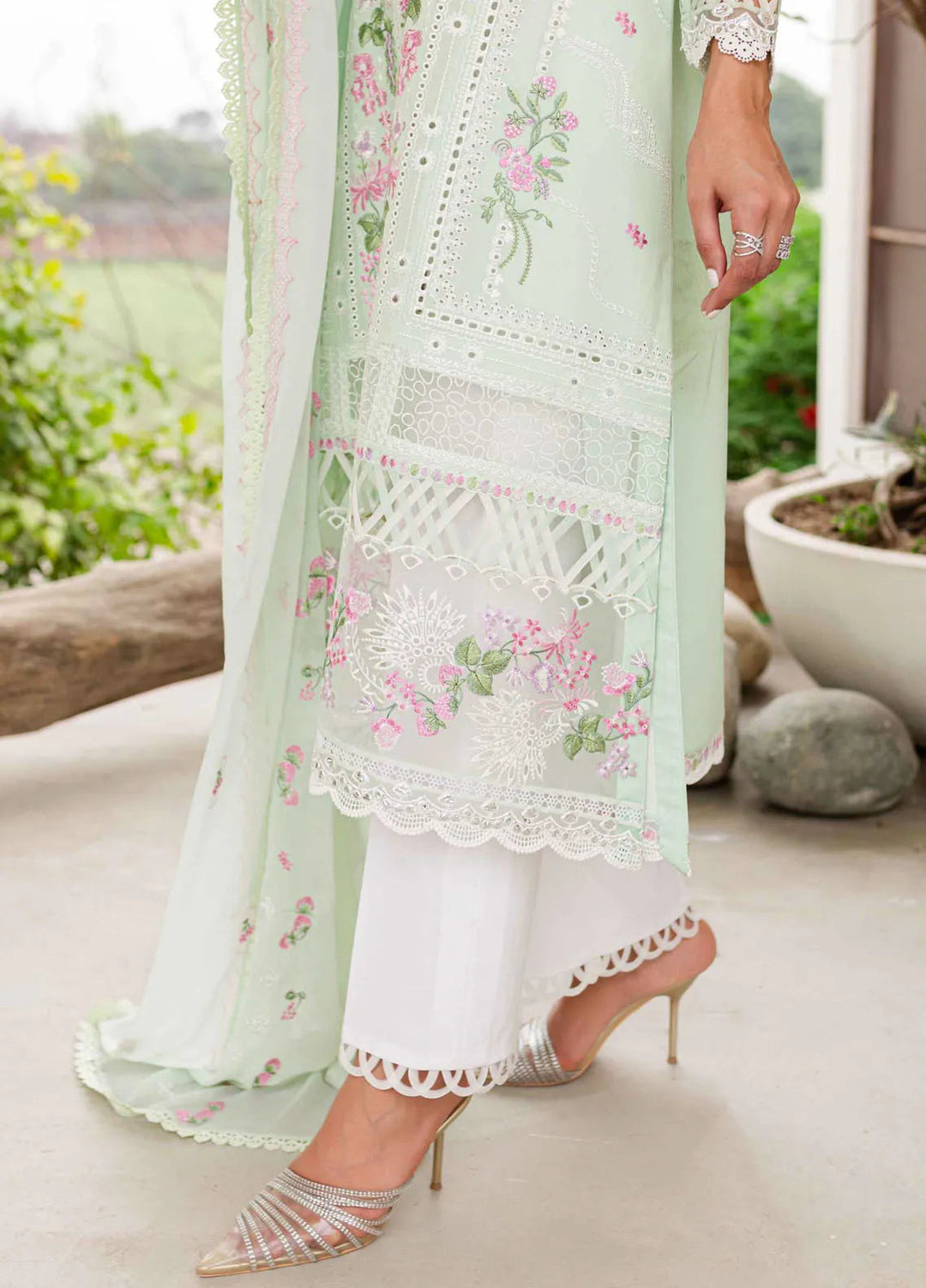 Shiree By Sable Vogue Embroidered Lawn Suit Unstitched 3 Piece SV24S D-01 Mint Garden - Summer Collection