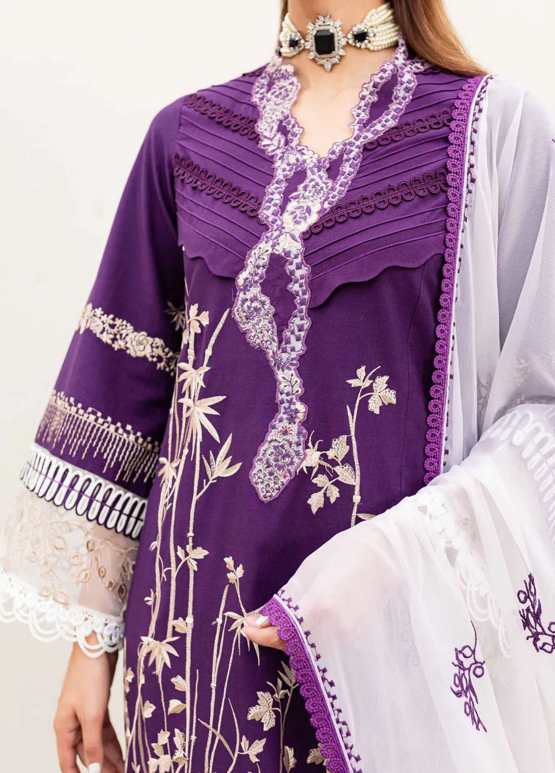 Shiree By Sable Vogue Embroidered Lawn Suit Unstitched 3 Piece SV24S D-03 Plum Orchid - Summer Collection