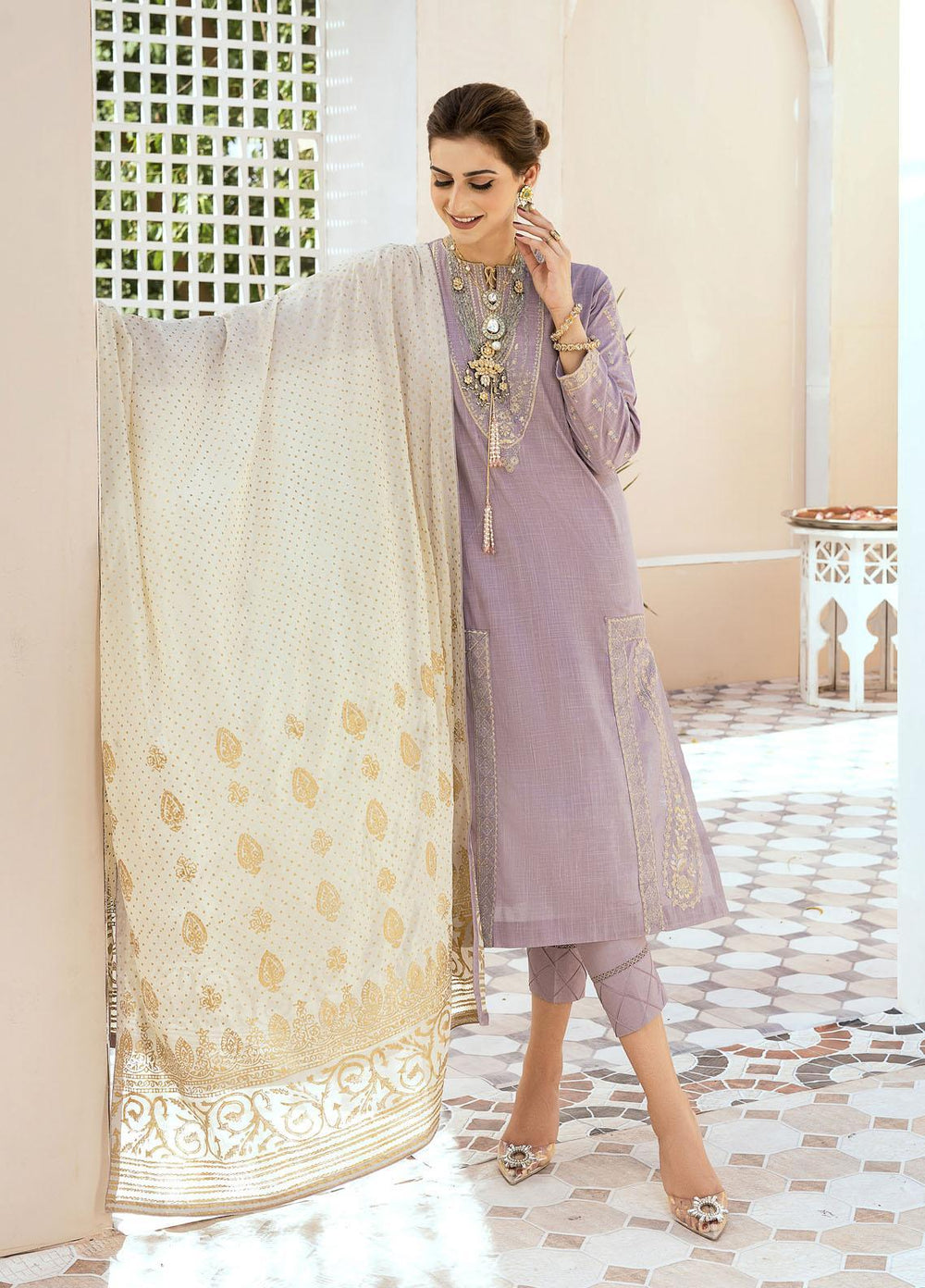 Shurooq Ready to Wear Embroidered Lawn 3 Piece Suit Kundan