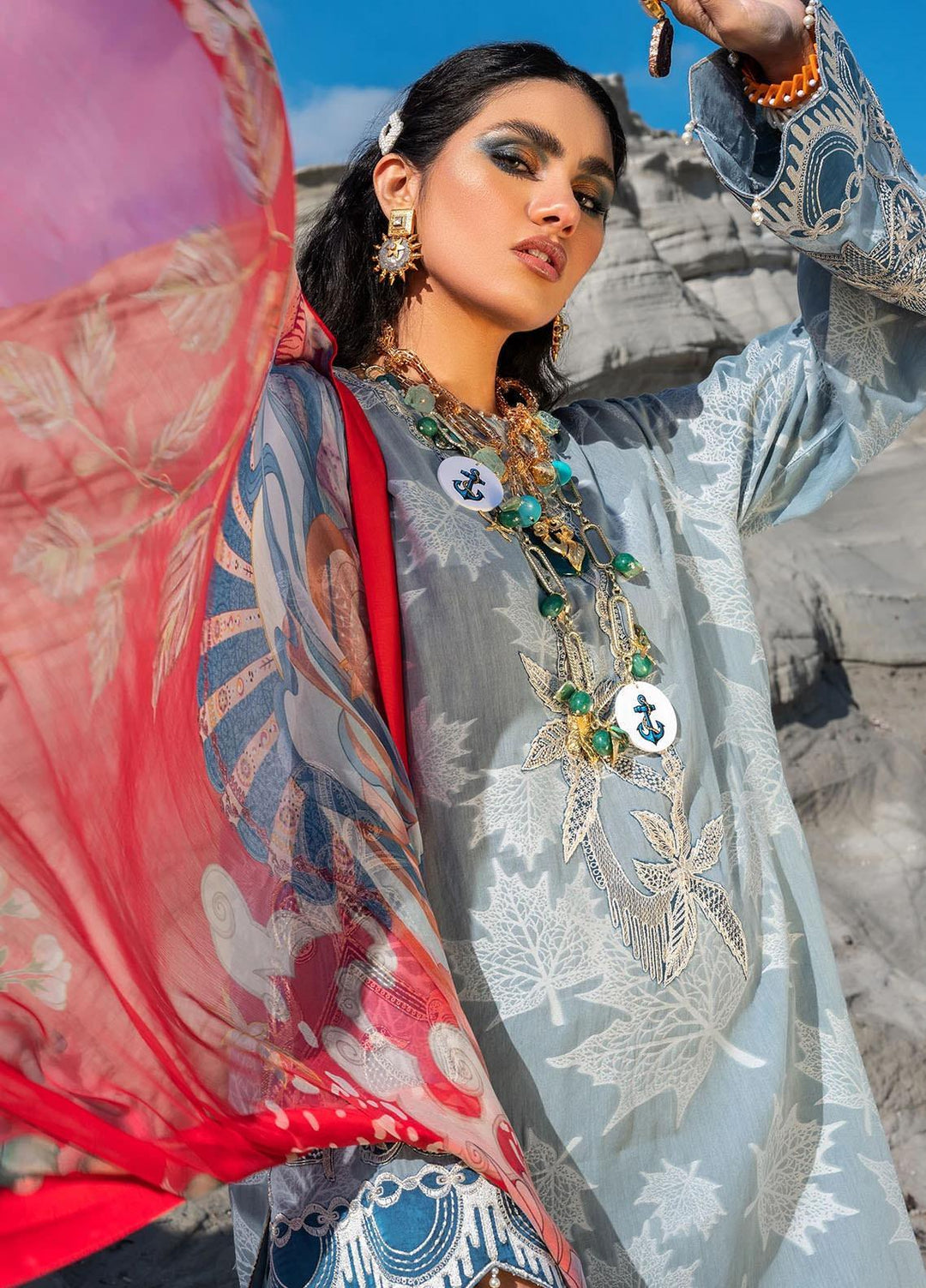 Sifa Embroidered Lawn Suits Unstitched 3 Piece SF21L SL-06-A SKY BEGONIA - Summer Collection