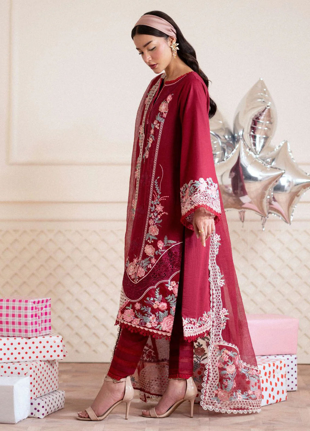 Signature by AJR Embroidered Lawn Suits Unstitched 3 Piece AJR25SL D-03 Crimsone - Summer Collection