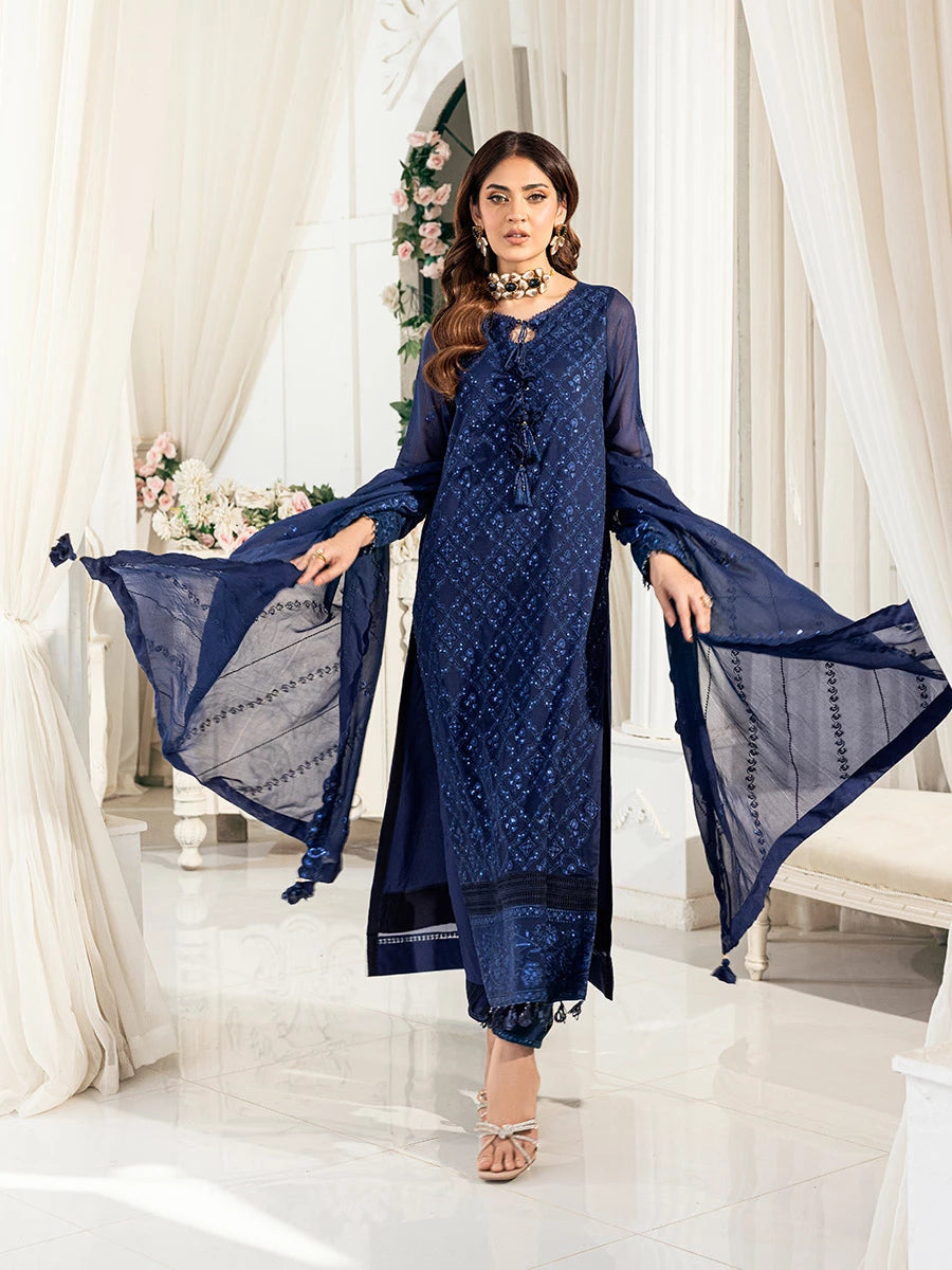 Signature by Salitex Embroidered Chiffon Suits Unstitched 3 Piece SUNS7CH042UT - Summer Collection