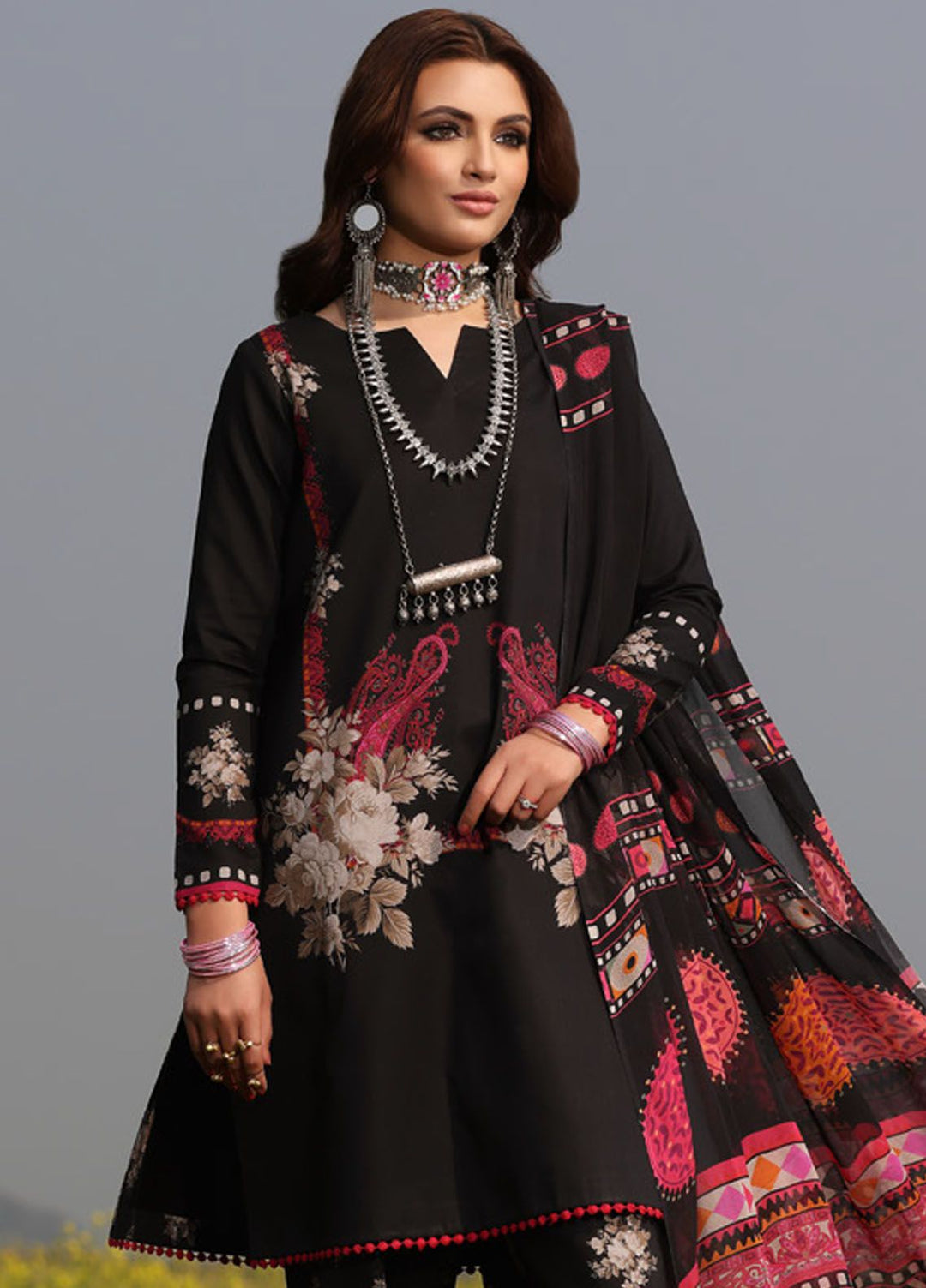 Signature Prints By Charizma Embroidered Lawn Suit Unstitched 3 Piece CRZ24SP SP4-01 - Spring Summer Collection
