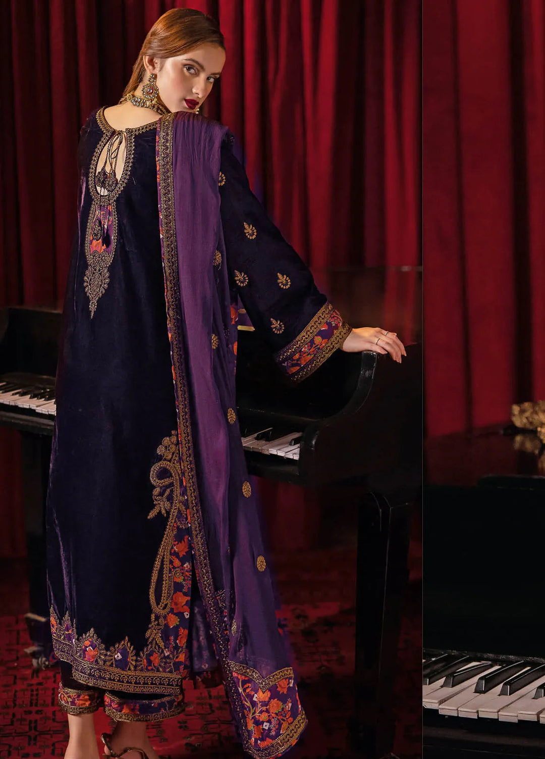 Signora by Charizma Embroidered Velvet Suits Unstitched 3 Piece CRZ24SV CVT4-08 - Festive Collection