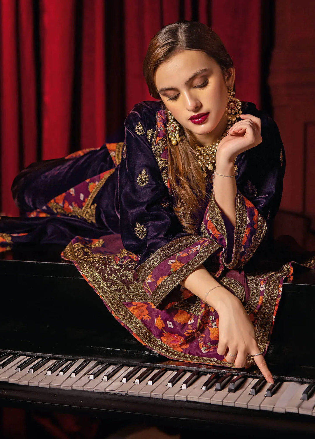 Signora by Charizma Embroidered Velvet Suits Unstitched 3 Piece CRZ24SV CVT4-08 - Festive Collection