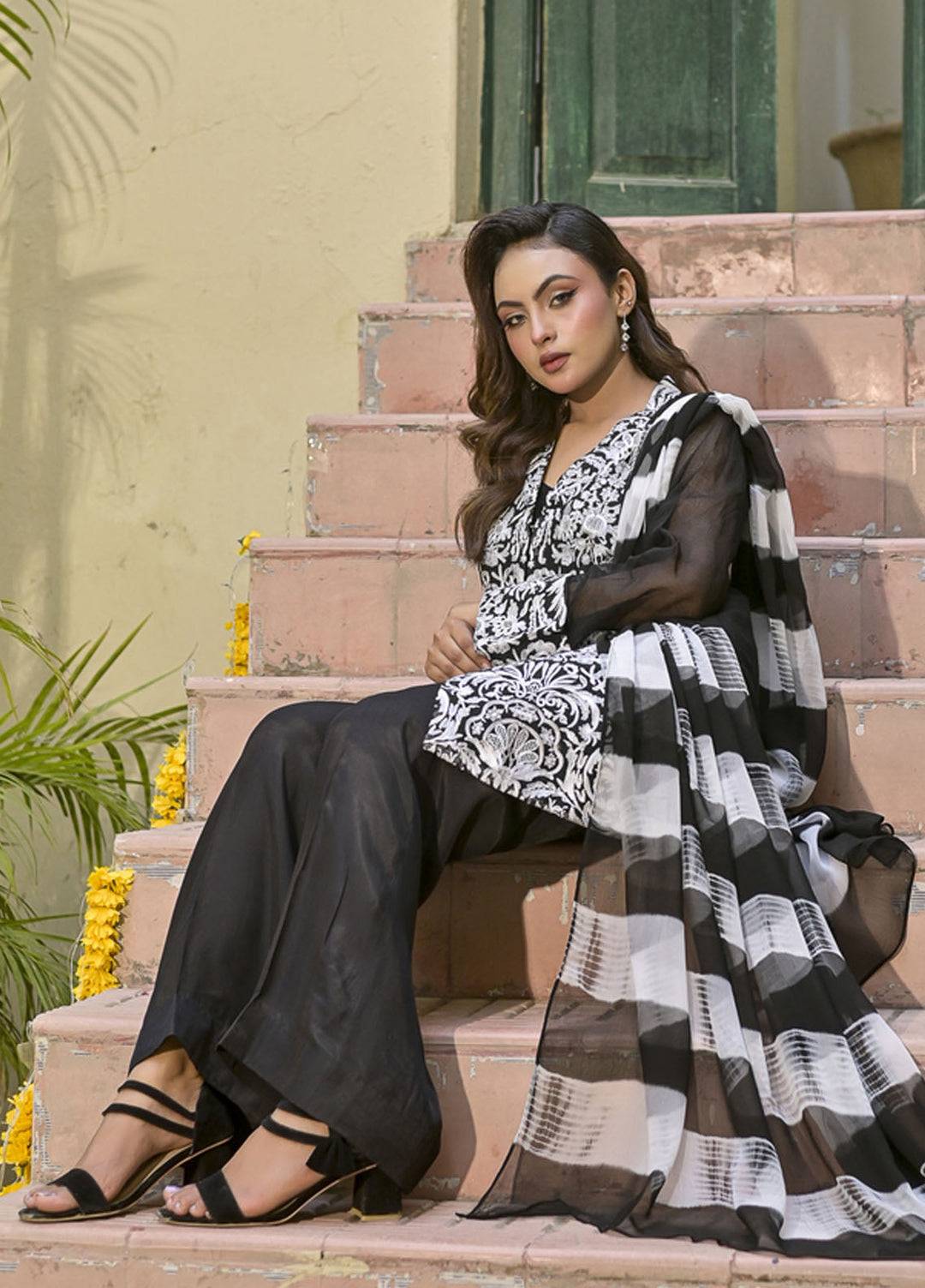 Silcot Pret Embroidered Chiffon 3 Piece Suit Mumtaz Monochrome