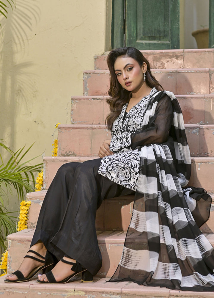 Silcot Pret Embroidered Chiffon 3 Piece Suit Mumtaz Monochrome