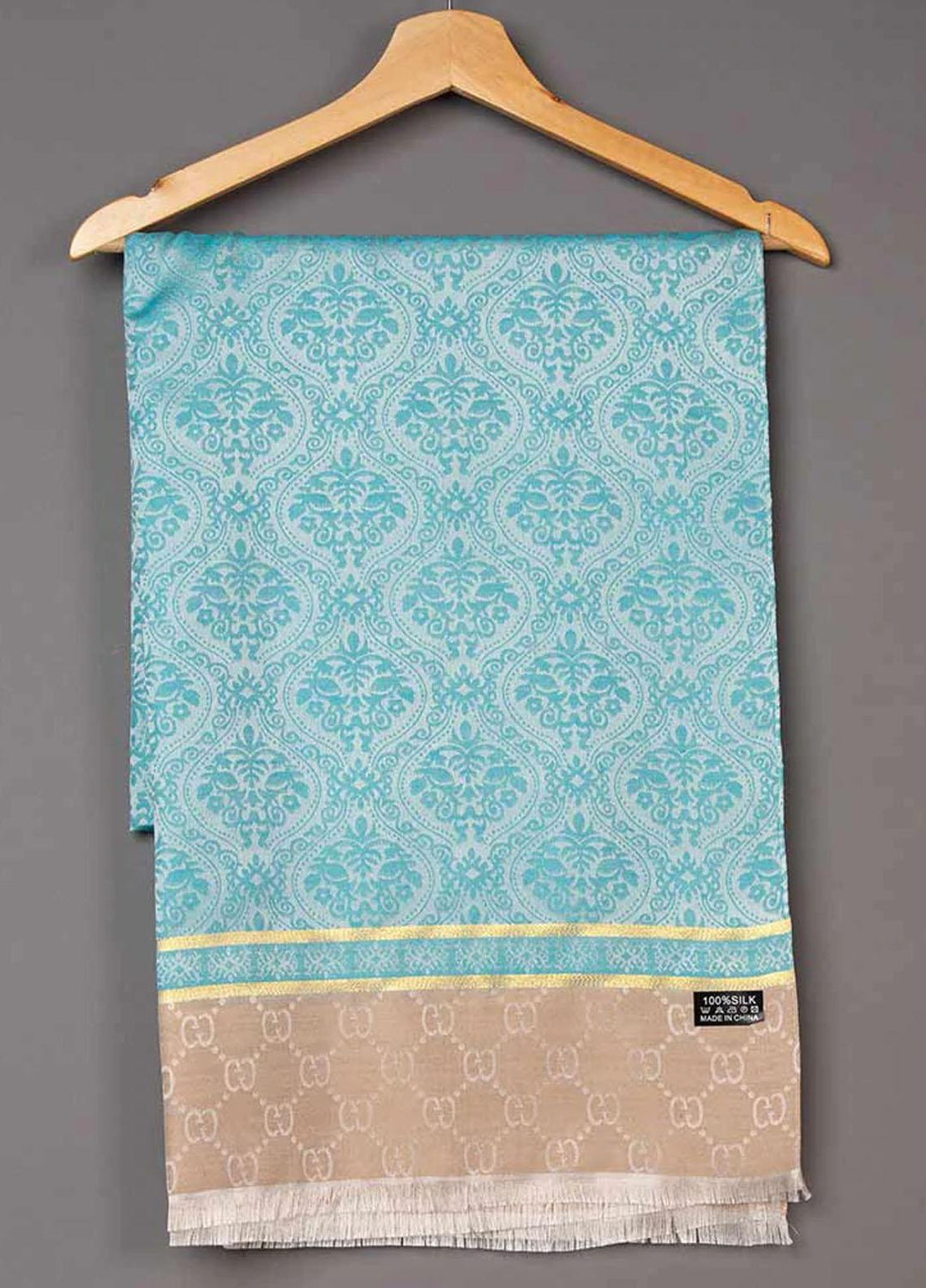 Abaya pk  Silk  Hijab ABA22SH Turkish Teal Printed Hijab - Pashmina Hijabs
