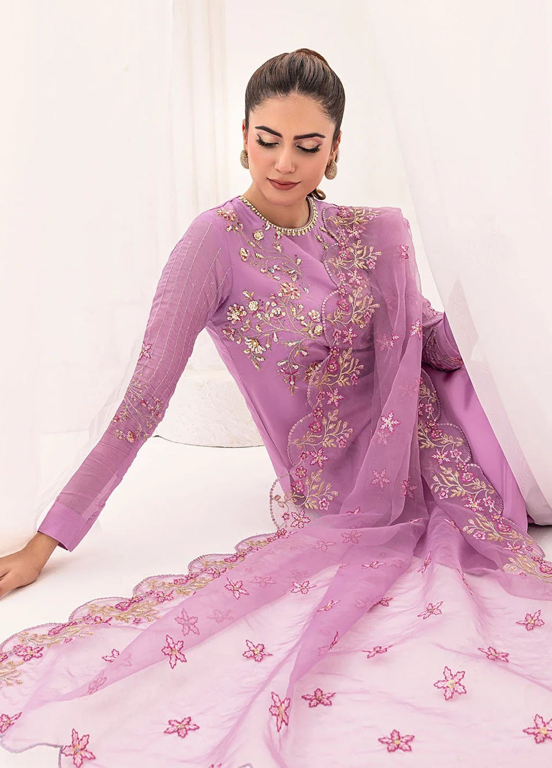Silk Ivy by Jamnii Pret Embroidered Silk 3 Piece Suit Lilac Haze