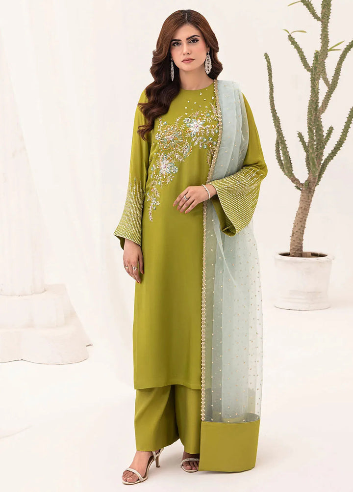 Silk Ivy by Jamnii Pret Embroidered Silk 3 Piece Suit Lime Forest