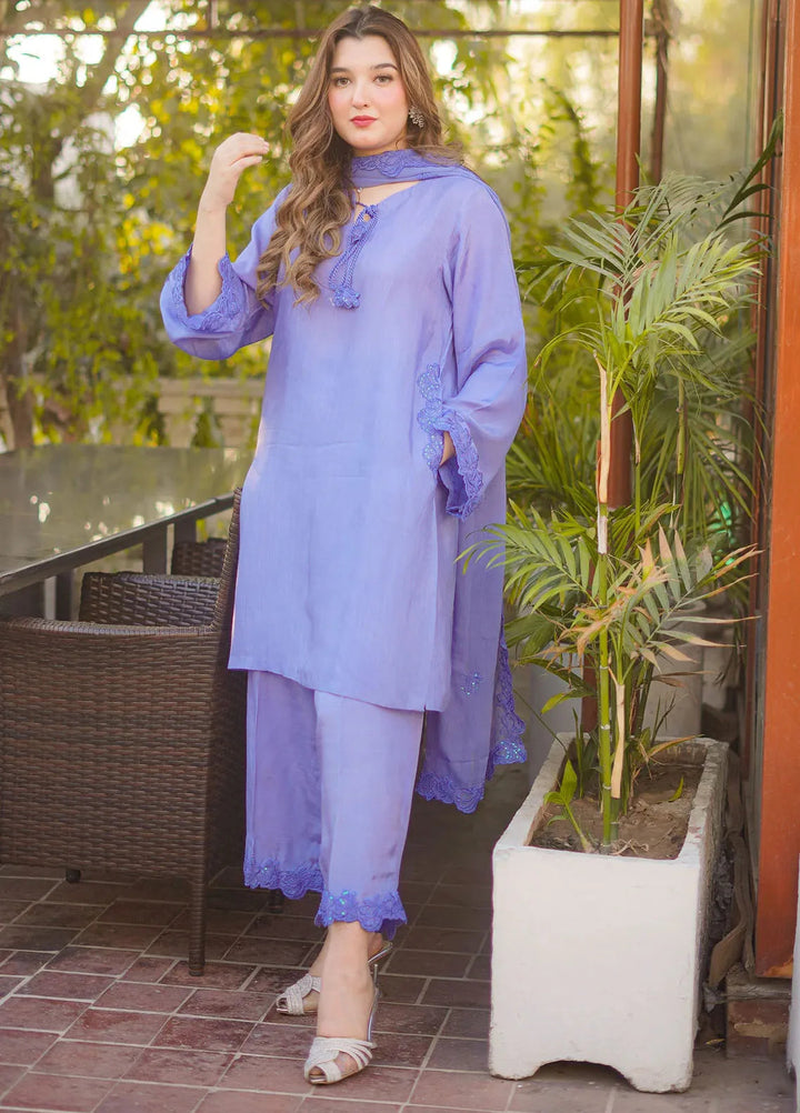 Silkspire by Fozia Khalid Pret Embroidered Raw Silk 3 piece Suit Lagoon