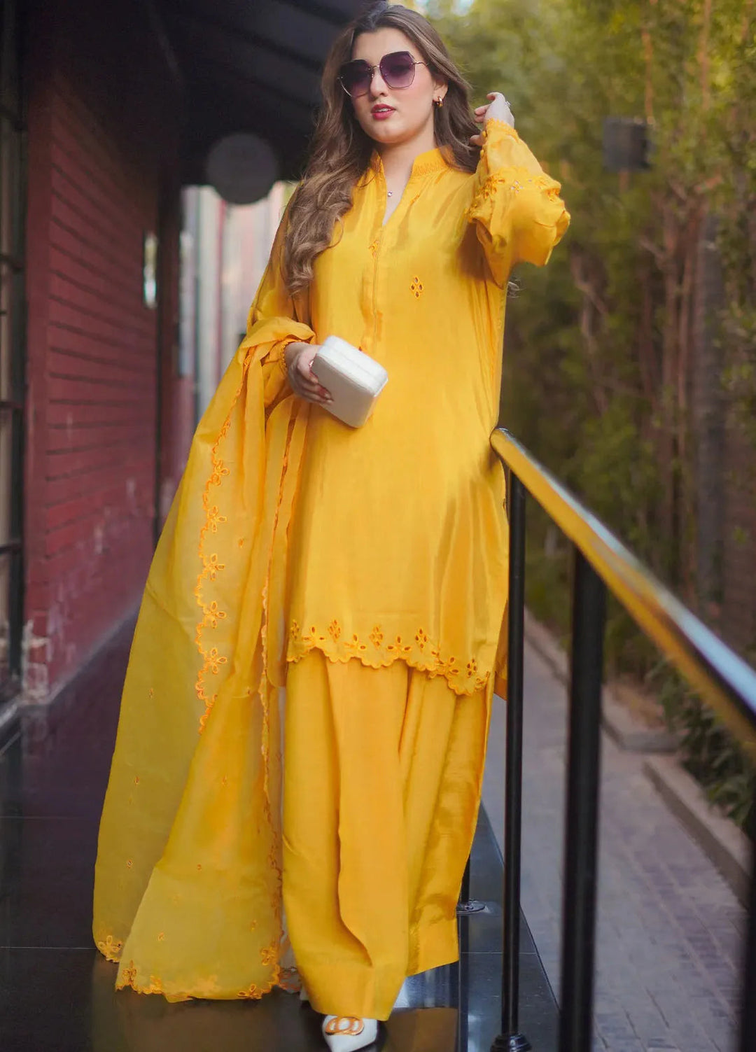 Silkspire by Fozia Khalid Pret Embroidered Raw Silk 3 piece Suit Mari Gold