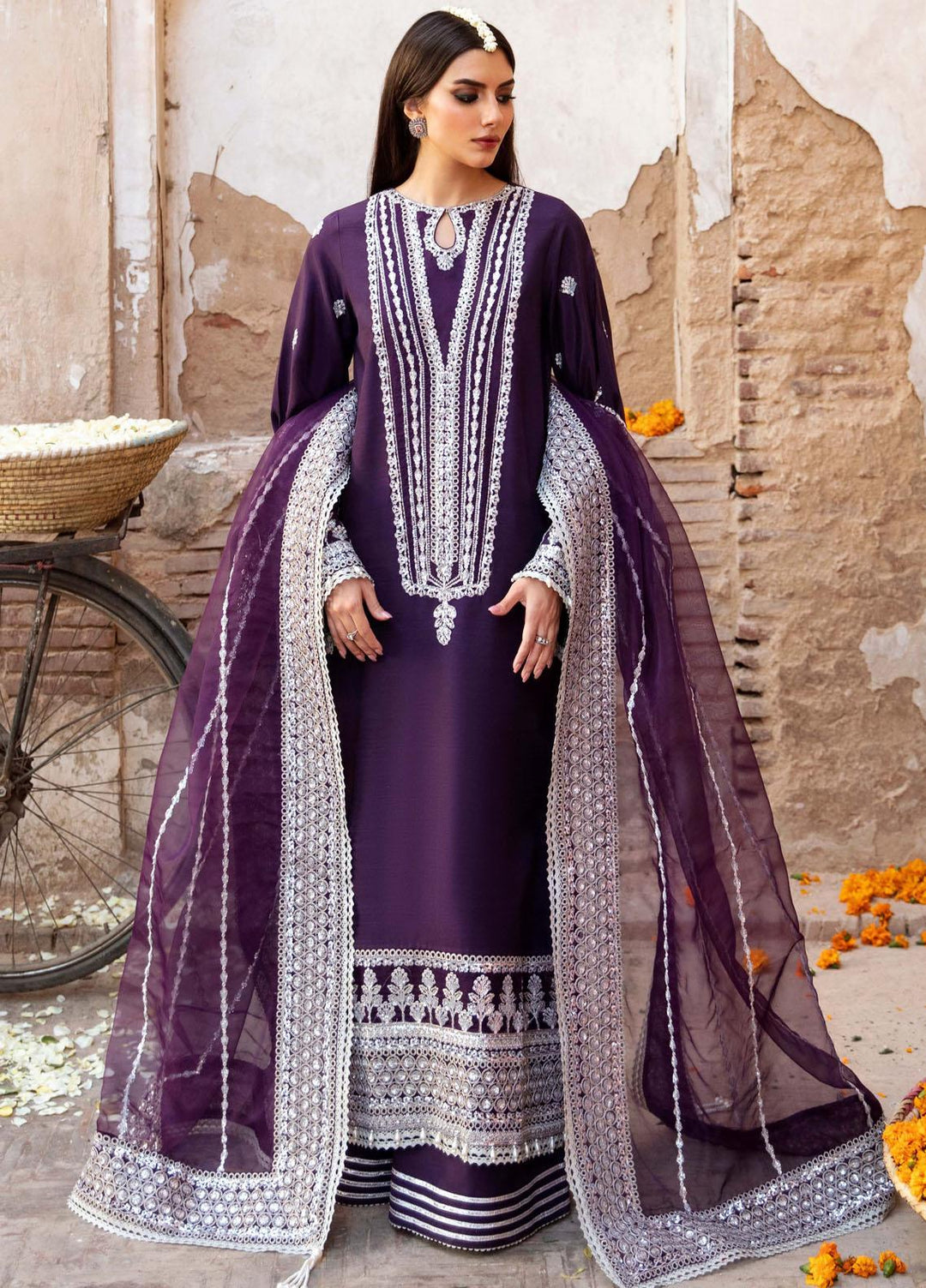 Singhar By Saad Shaikh Embroidered Raw Silk Suits Unstitched 3 Piece SSK23SG Rajkhumari - Festive Collection