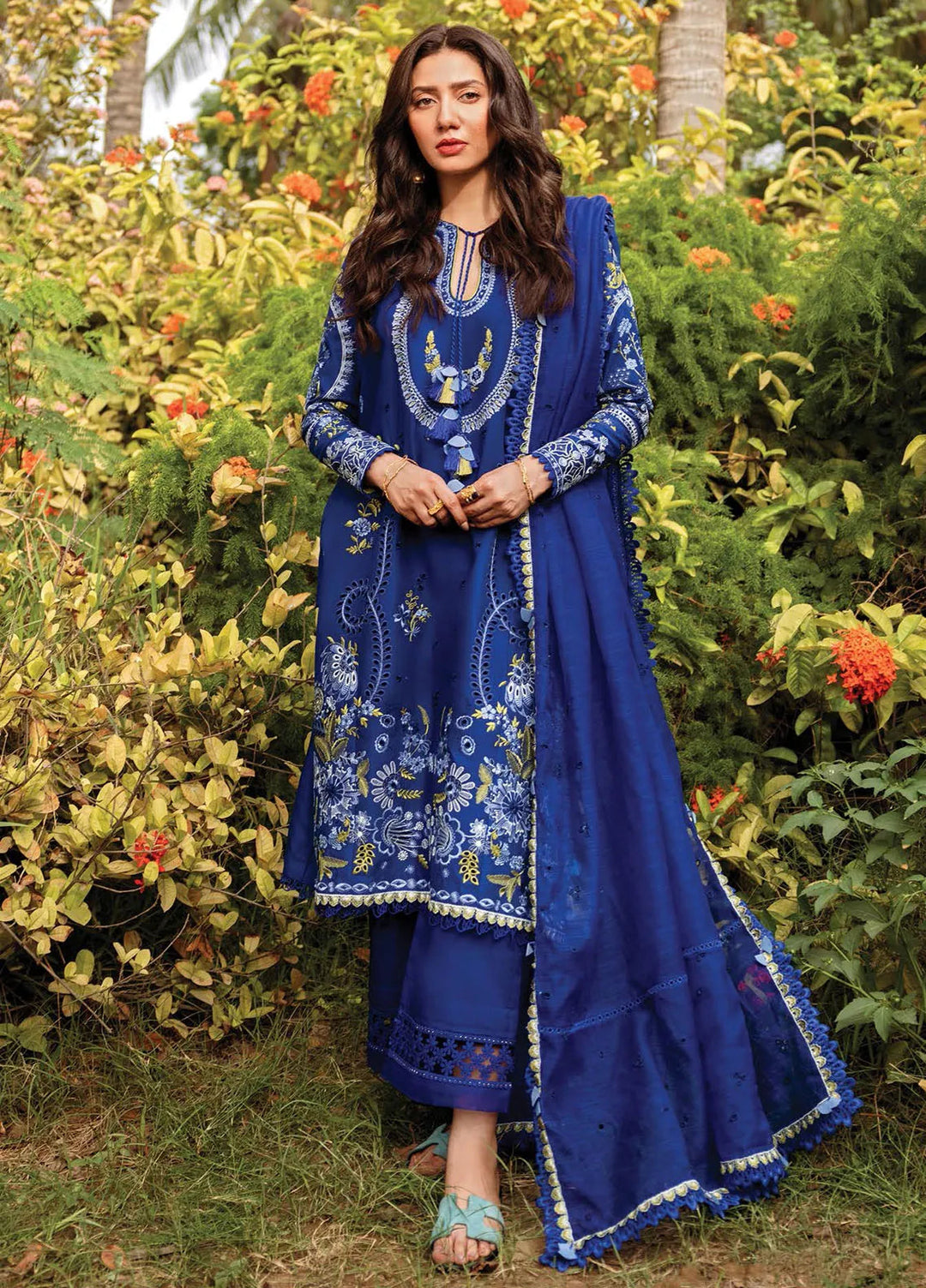 Siraa by Sadaf Fawad Khan Embroidered Lawn Suit Unstitched 3 Piece SDF24SL Dalia A - Summer Collection