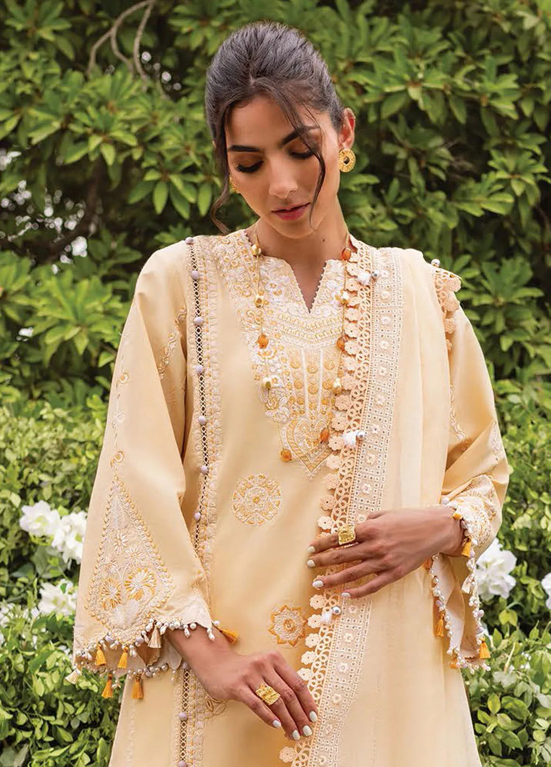 Siraa by Sadaf Fawad Khan Embroidered Lawn Suit Unstitched 3 Piece SDF24SL Zaphira A - Summer Collection