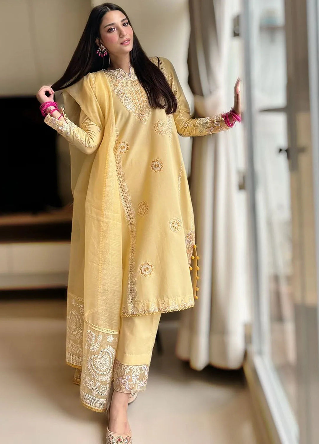 Siraa by Sadaf Fawad Khan Embroidered Lawn Suit Unstitched 3 Piece SDF24SL Zaphira A - Summer Collection