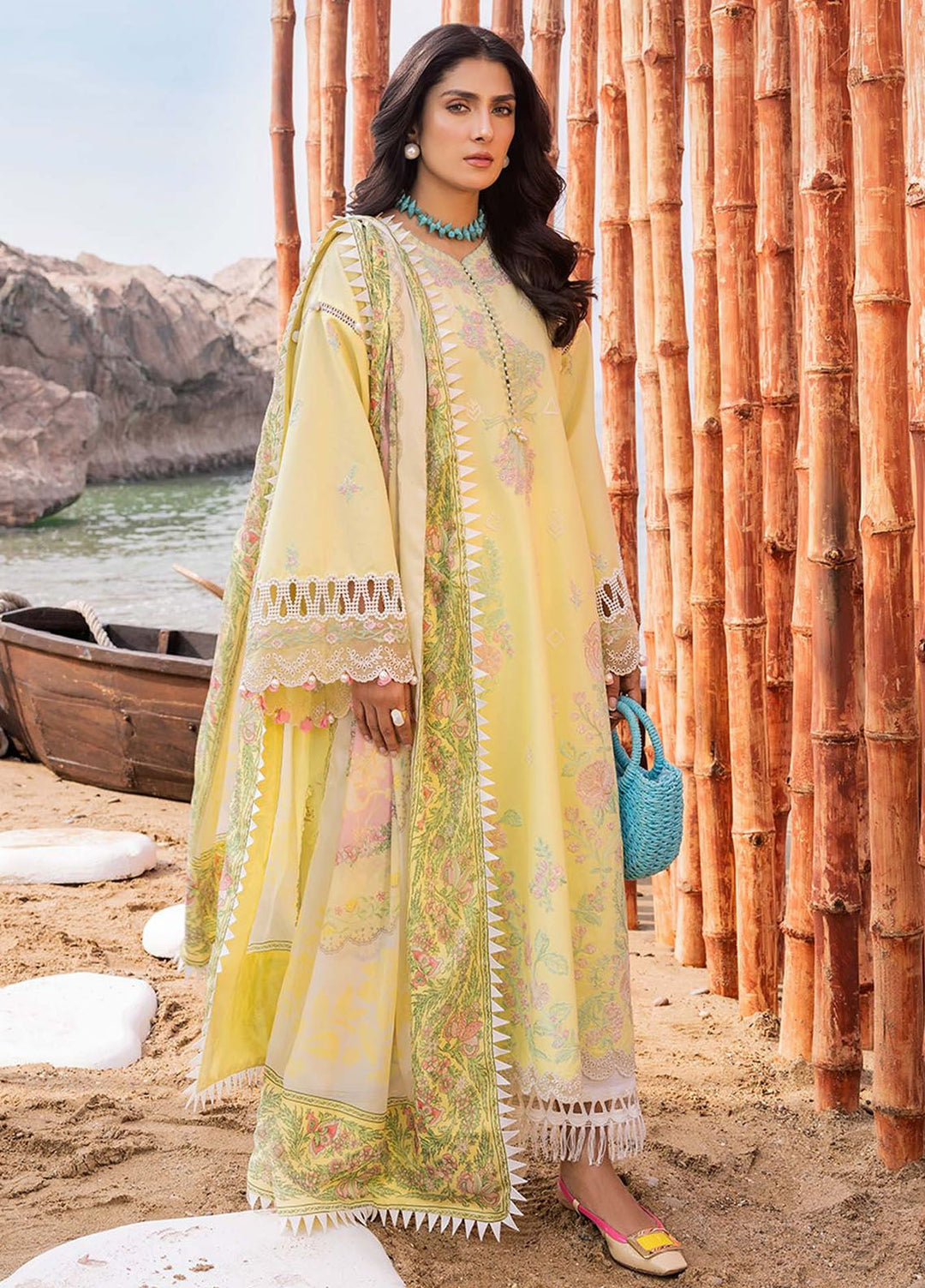 Siraa By Sadaf Fawad Khan Embroidered Lawn Suits Unstitched 3 Piece SDF24S Amani A - Luxury Collection
