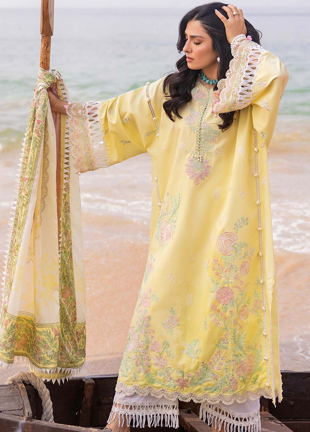 Siraa By Sadaf Fawad Khan Embroidered Lawn Suits Unstitched 3 Piece SDF24S Amani A - Luxury Collection