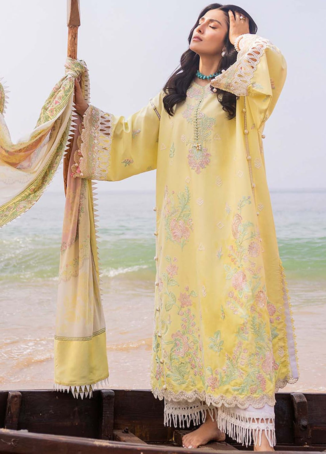 Siraa By Sadaf Fawad Khan Embroidered Lawn Suits Unstitched 3 Piece SDF24S Amani A - Luxury Collection