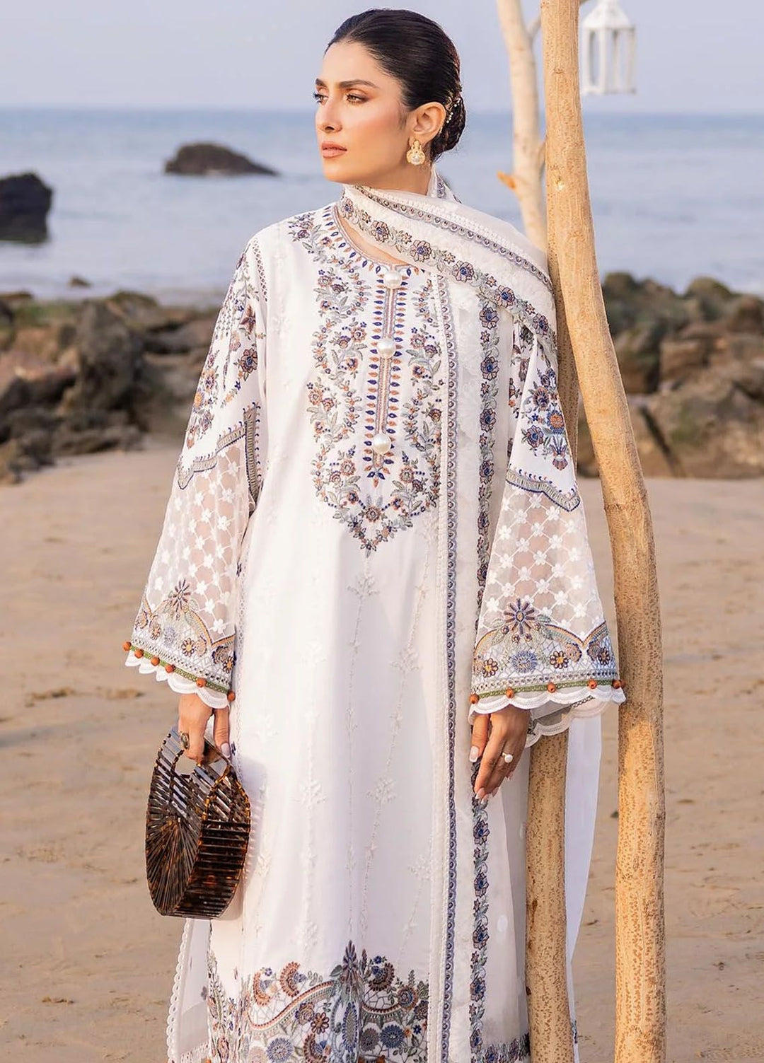 Siraa By Sadaf Fawad Khan Embroidered Lawn Suits Unstitched 3 Piece SDF24S Amira A - Luxury Collection