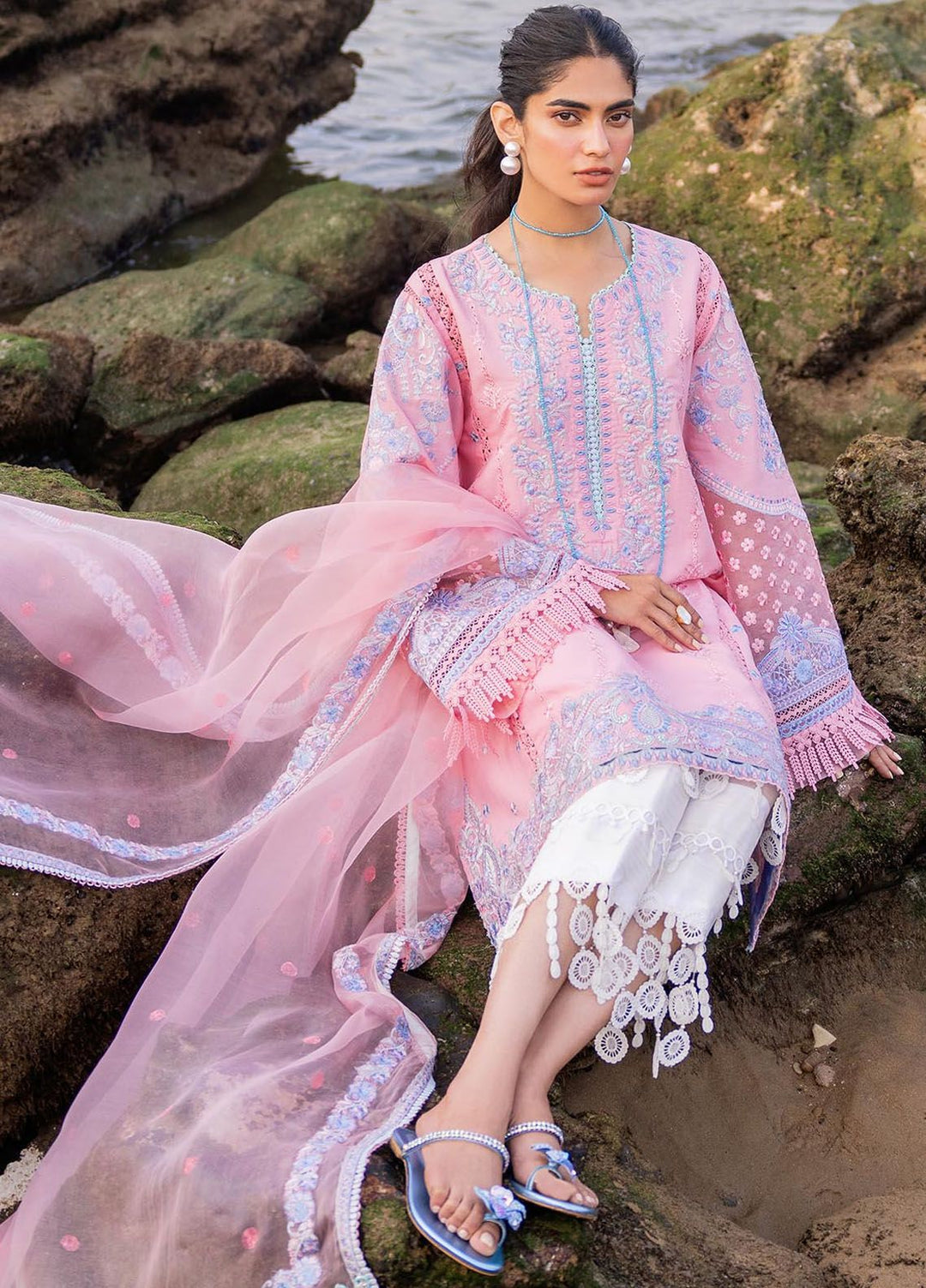 Siraa By Sadaf Fawad Khan Embroidered Lawn Suits Unstitched 3 Piece SDF24S Amira B - Luxury Collection