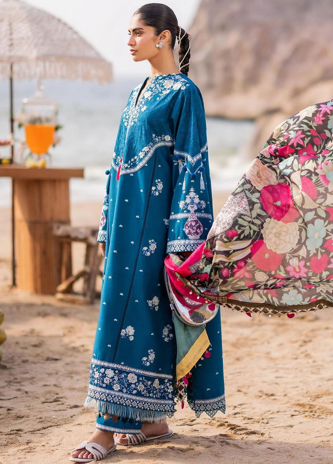 Siraa By Sadaf Fawad Khan Embroidered Lawn Suits Unstitched 3 Piece SDF24S Eira B - Luxury Collection