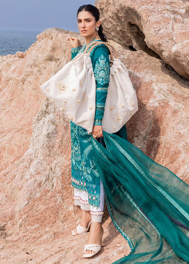 Siraa By Sadaf Fawad Khan Embroidered Lawn Suits Unstitched 3 Piece SDF24S Elaheh A - Luxury Collection