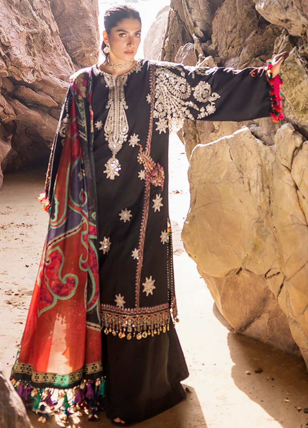 Siraa By Sadaf Fawad Khan Embroidered Lawn Suits Unstitched 3 Piece SDF24S Nuha A - Luxury Collection