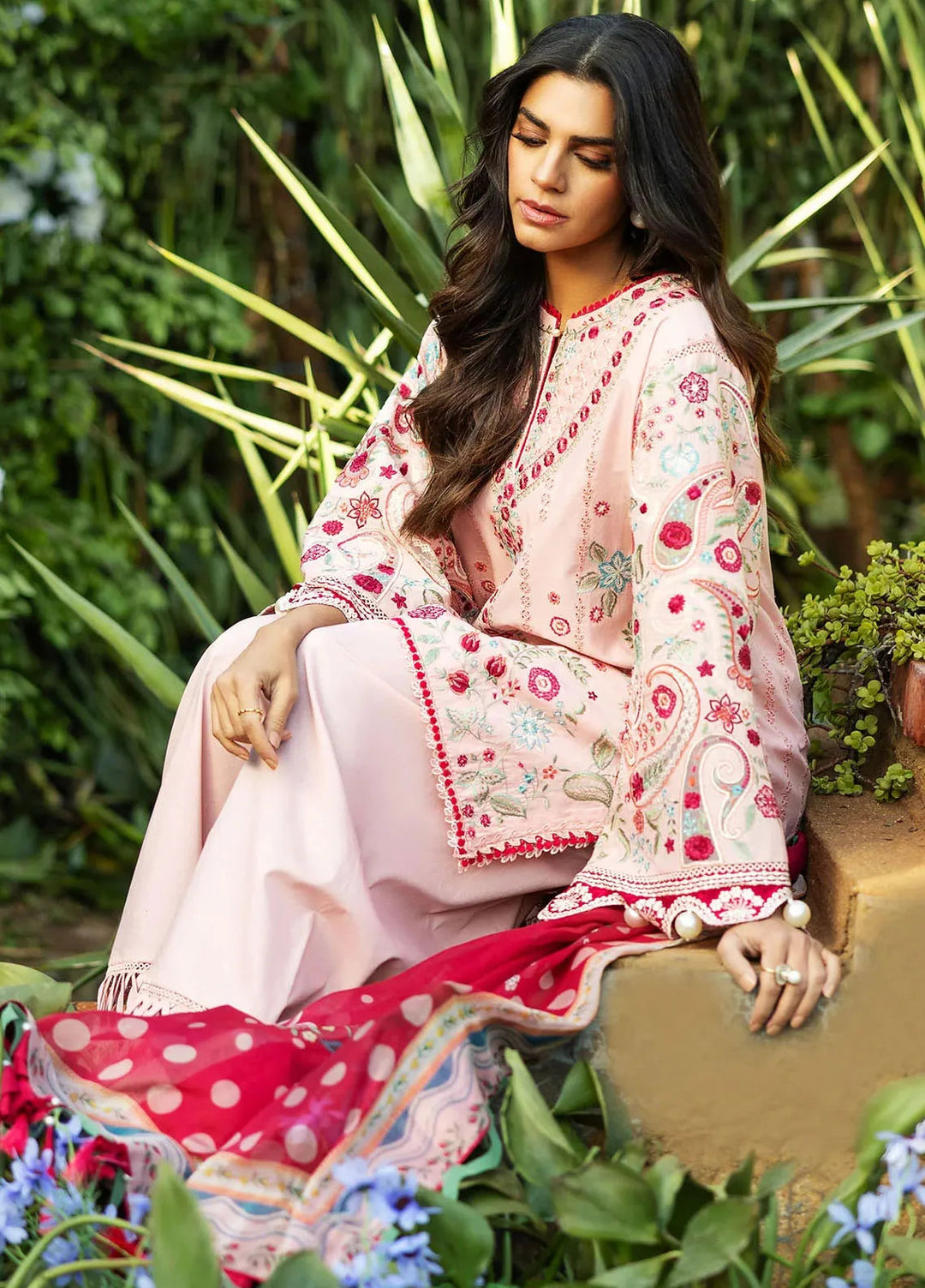 Siraa by Sadaf Fawad Khan Embroidered Lawn Suits Unstitched 3 Piece SDF25S D-1B Paisley Garden - Summer Collection