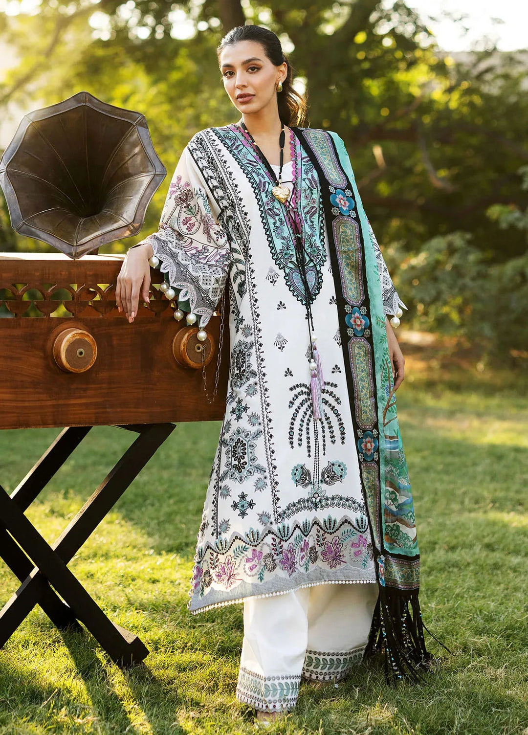 Siraa by Sadaf Fawad Khan Embroidered Lawn Suits Unstitched 3 Piece SDF25S D-2B Palm Island - Summer Collection