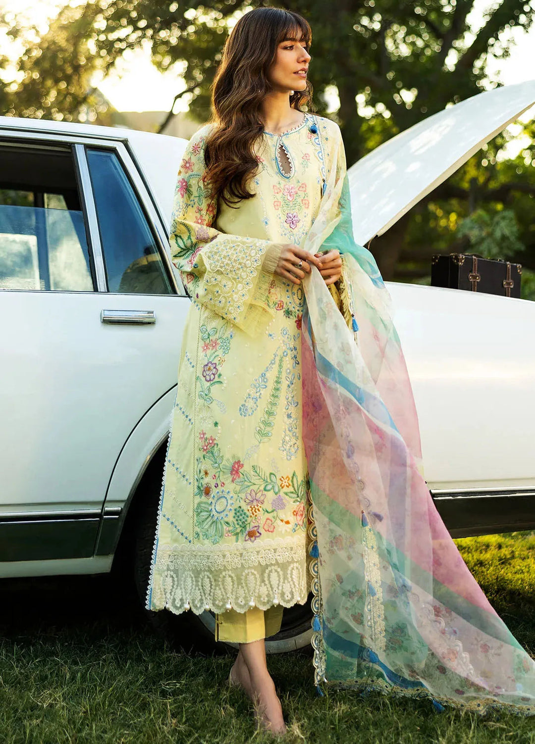 Siraa by Sadaf Fawad Khan Embroidered Lawn Suits Unstitched 3 Piece SDF25S D-3B Mid Summer Evening - Summer Collection