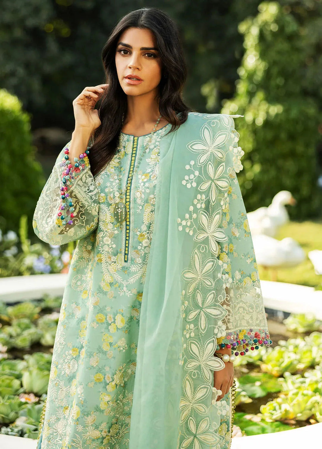 Siraa by Sadaf Fawad Khan Embroidered Lawn Suits Unstitched 3 Piece SDF25S D-4B Bloom - Summer Collection