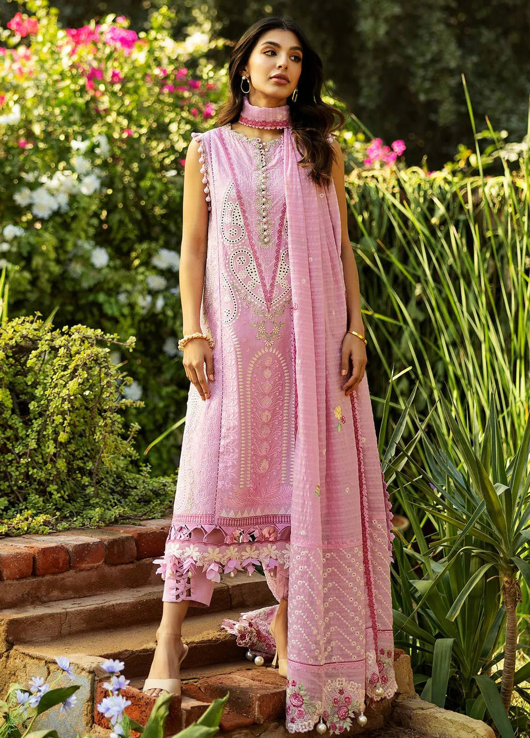 Siraa by Sadaf Fawad Khan Embroidered Lawn Suits Unstitched 3 Piece SDF25S D-7B French Hearts - Summer Collection