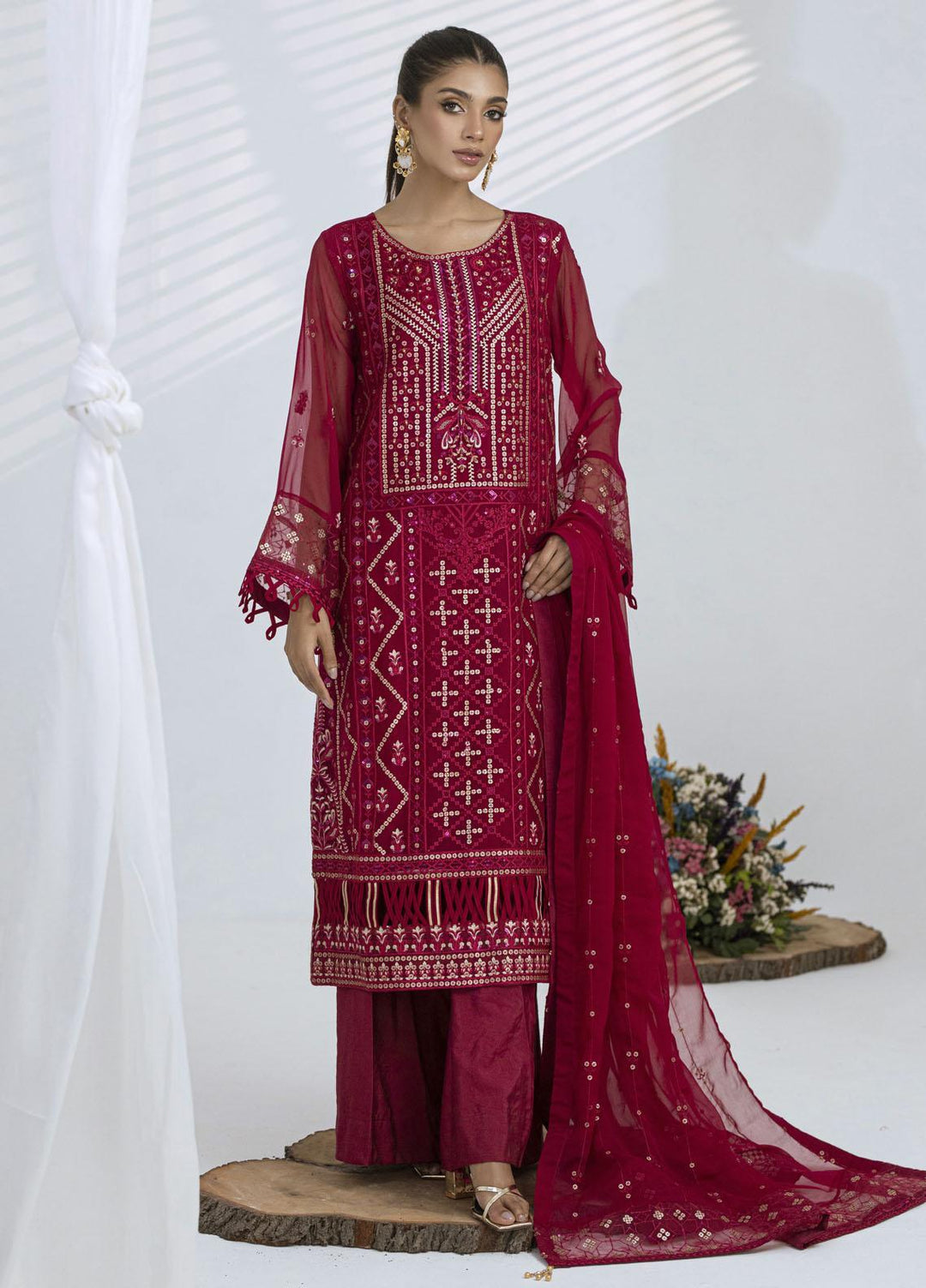 Sitara By Shamooz Embroidered Chiffon Suits Unstitched 4 Piece SHM23ST SU-075 Aatishi - Festive Collection
