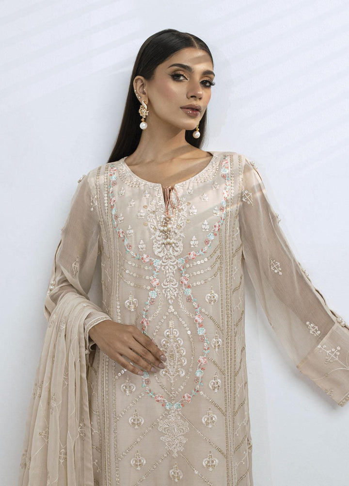 Sitara By Shamooz Embroidered Chiffon Suits Unstitched 4 Piece SHM23ST SU-076 Beige - Festive Collection