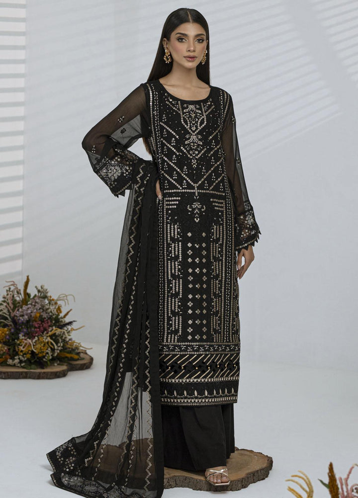 Sitara By Shamooz Embroidered Chiffon Suits Unstitched 4 Piece SHM23ST SU-077 Black - Festive Collection