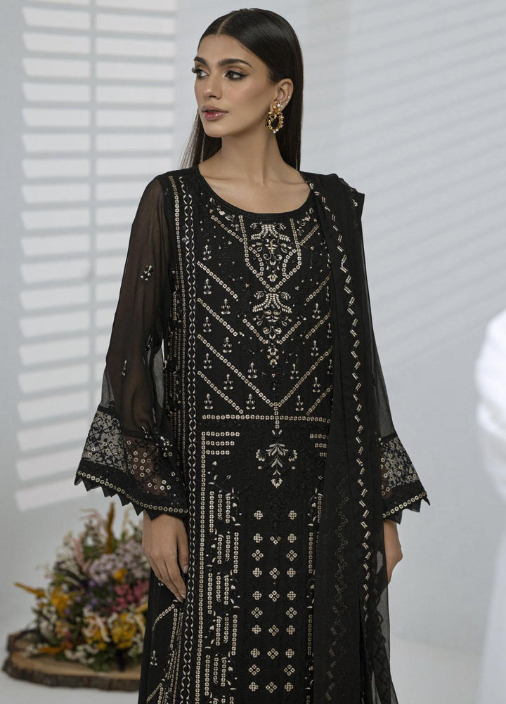Sitara By Shamooz Embroidered Chiffon Suits Unstitched 4 Piece SHM23ST SU-077 Black - Festive Collection