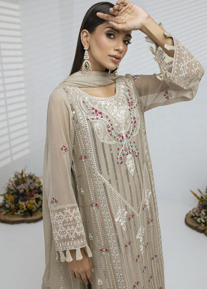 Sitara By Shamooz Embroidered Chiffon Suits Unstitched 4 Piece SHM23ST SU-078 Classy Beige - Festive Collection
