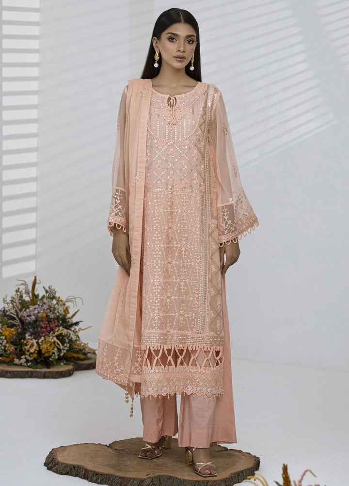 Sitara By Shamooz Embroidered Chiffon Suits Unstitched 4 Piece SHM23ST SU-079 Coral - Festive Collection