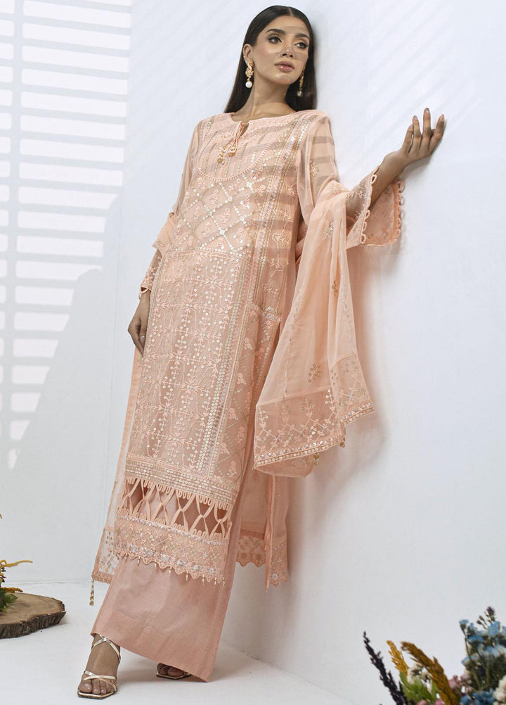 Sitara By Shamooz Embroidered Chiffon Suits Unstitched 4 Piece SHM23ST SU-079 Coral - Festive Collection