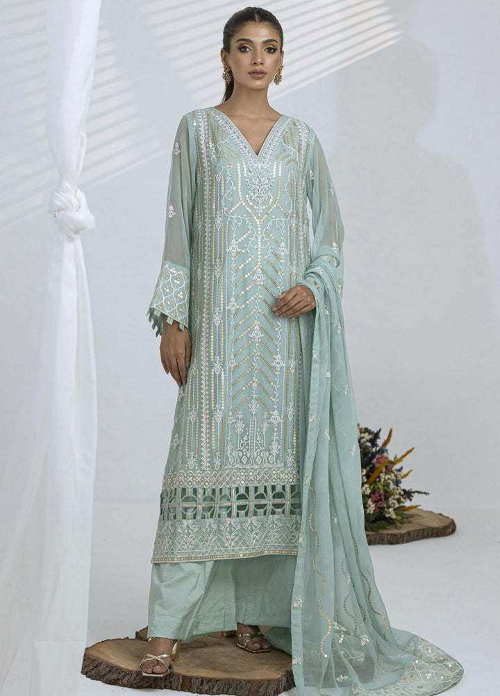 Sitara By Shamooz Embroidered Chiffon Suits Unstitched 4 Piece SHM23ST SU-080 Light Aqua - Festive Collection