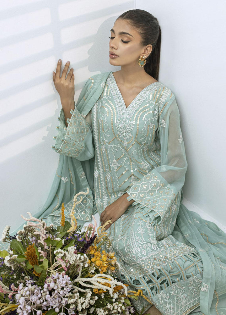 Sitara By Shamooz Embroidered Chiffon Suits Unstitched 4 Piece SHM23ST SU-080 Light Aqua - Festive Collection