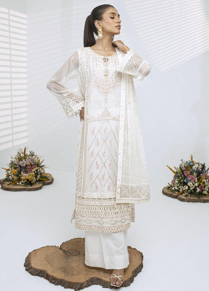 Sitara By Shamooz Embroidered Chiffon Suits Unstitched 4 Piece SHM23ST SU-081 Pearl White - Festive Collection