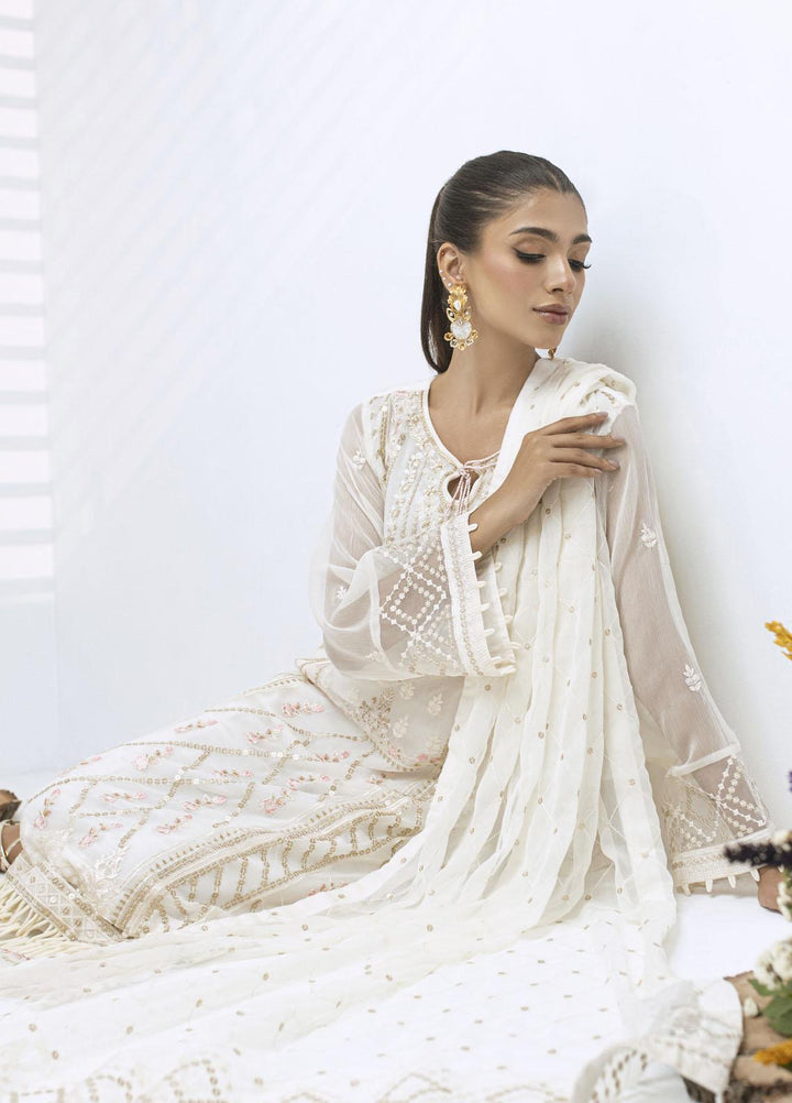 Sitara By Shamooz Embroidered Chiffon Suits Unstitched 4 Piece SHM23ST SU-081 Pearl White - Festive Collection
